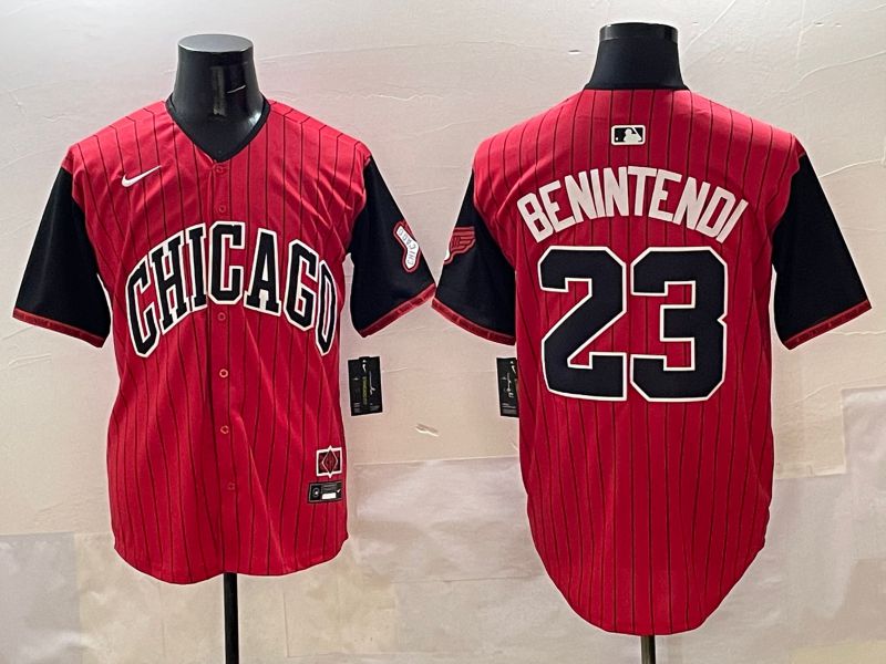Men Chicago White Sox #23 Benintendi Red Stripe Joint Name 2025 Nike MLB Jersey style 1